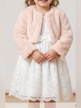 Petite Adele Kids Faux Fur Bolero Jacket Light Pink Blush Size 4 Formal Dressy